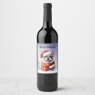 French Bulldog Geschenk mit Schleife Christmas Wine Label