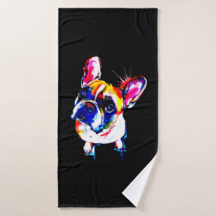 French Bulldog Gift Cute Frenchie Colourful Art Bath Towel