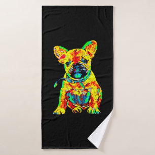 French Bulldog Gift Frenchie Colourful Art Gift Bath Towel