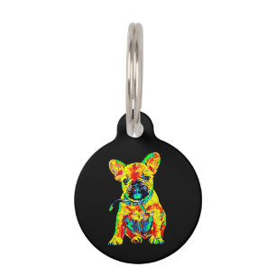 French Bulldog Gift Frenchie Colourful Art Gift Pet Tag