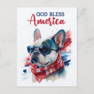 French Bulldog, God Bless America Postcard