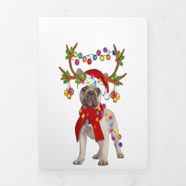 French Bulldog Gorgeous Reindeer Christmas Gift Tri-Fold Announcement (Cover)