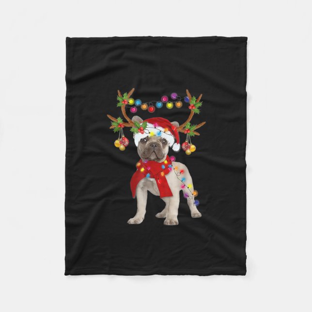 French Bulldog Gorgeous Reindeer Christmas Tree Fleece Blanket (Front)