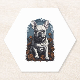 French Bulldog Gothic Floral   Paper Coaster