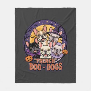 French Bulldog Halloween Boo Dogs Vector Fleece Blanket