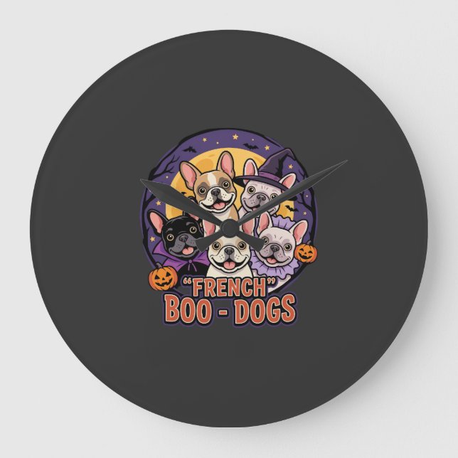 French Bulldog Halloween Boo Dogs Vector Large Clock (Front)