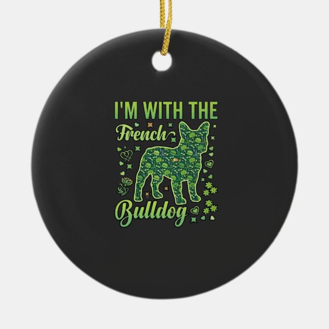 French Bulldog Halloween Macaron Eiffel Tower_1 Ceramic Tree Decoration (Front)