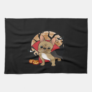French Bulldog Halloween Pumpkin Frenchie Witch Tea Towel
