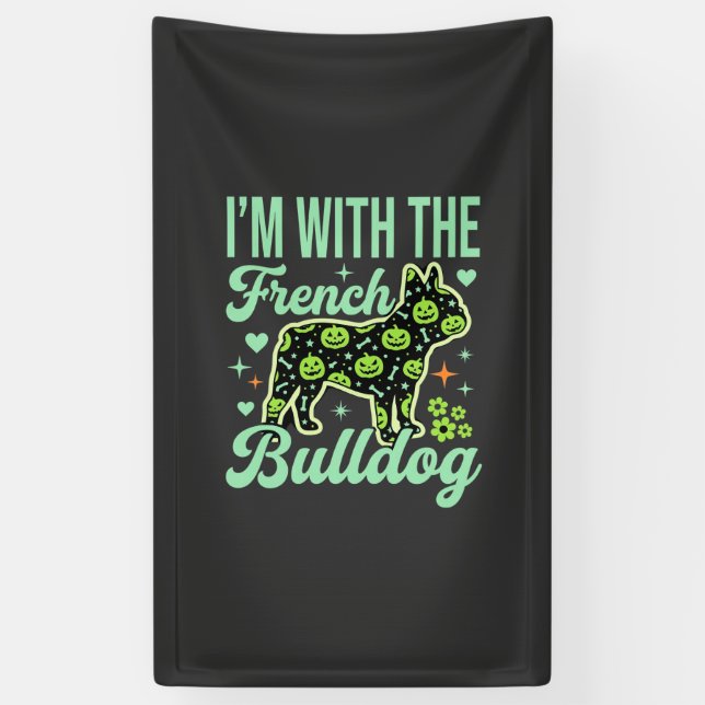 French Bulldog Halloween Pumpkin Pattern Design Banner (Vertical)
