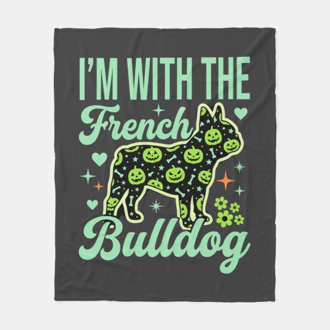 French Bulldog Halloween Pumpkin Pattern Design Fleece Blanket (Front)