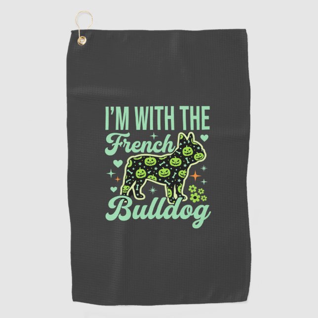 French Bulldog Halloween Pumpkin Pattern Design Golf Towel (Front)