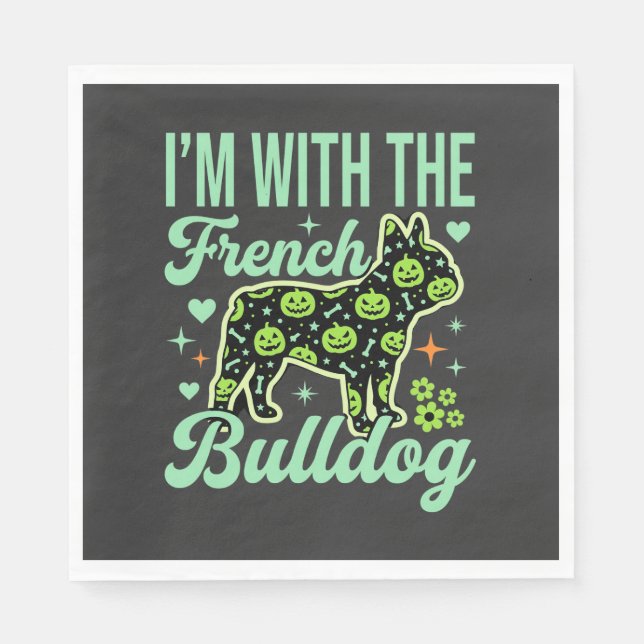 French Bulldog Halloween Pumpkin Pattern Design Napkin (Front)