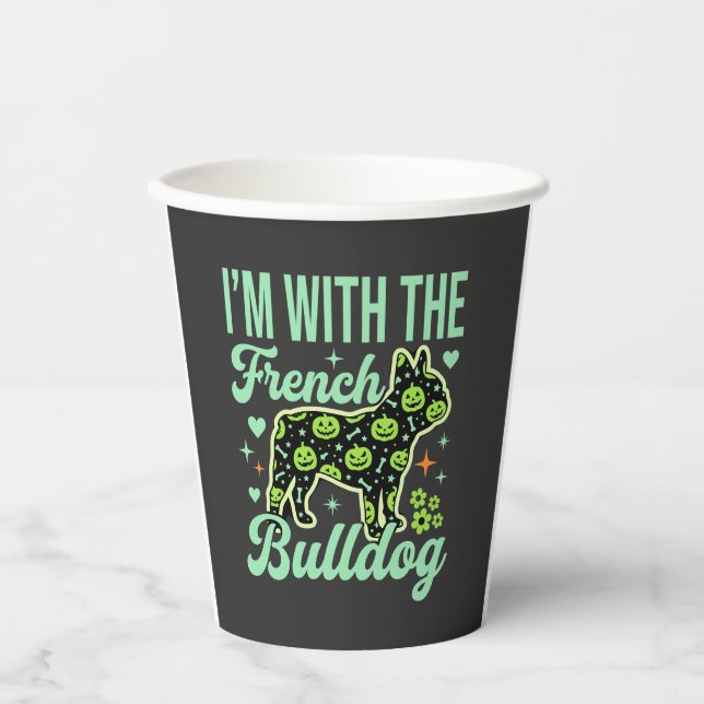 French Bulldog Halloween Pumpkin Pattern Design Paper Cups (Front)