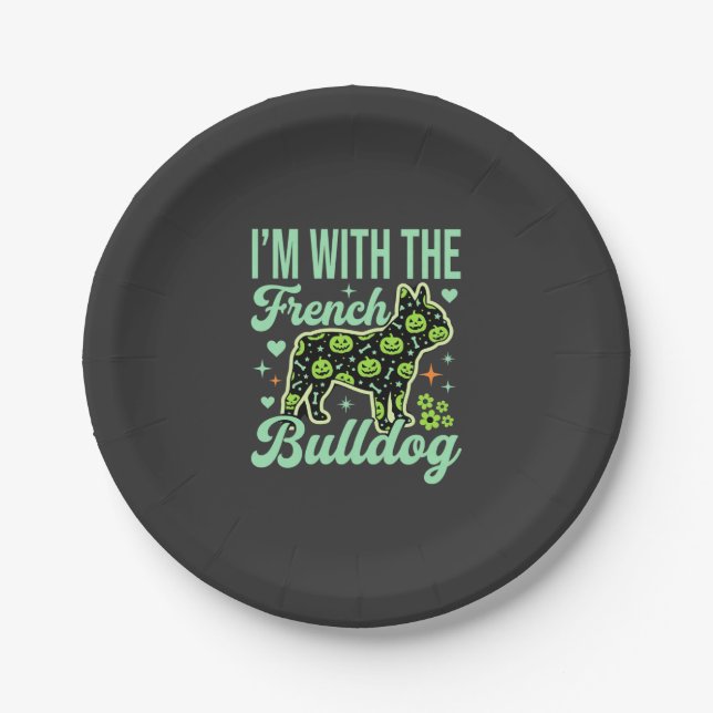 French Bulldog Halloween Pumpkin Pattern Design Paper Plate (Front)