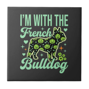 French Bulldog Halloween Pumpkin Pattern Design Tile
