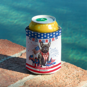 French Bulldog Happy 4Th Of July America Patriotic Can Cooler