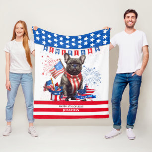 French Bulldog Happy 4Th Of July America Patriotic Fleece Blanket