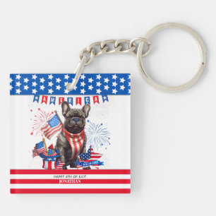French Bulldog Happy 4Th Of July America Patriotic Key Ring