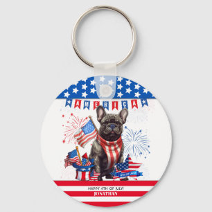 French Bulldog Happy 4Th Of July America Patriotic Key Ring