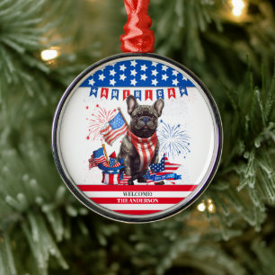 French Bulldog Happy 4Th Of July America Patriotic Metal Tree Decoration