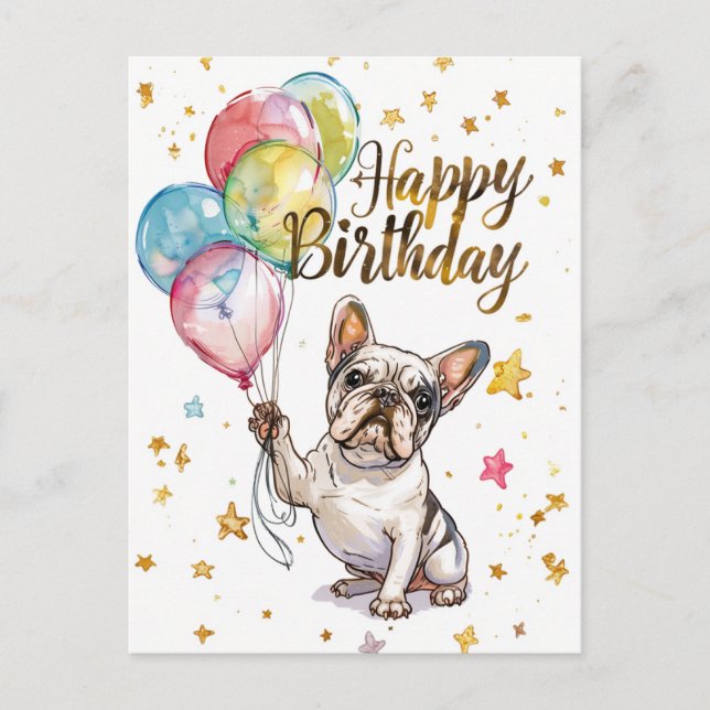 French Bulldog Happy Birthday Postcard (Front)