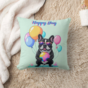 French Bulldog Happy Day Französische Bulldogge  Cushion