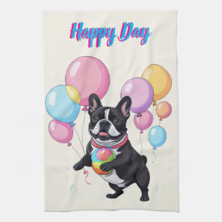 French Bulldog Happy Day Französische Bulldogge Tea Towel
