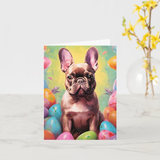French Bulldog Happy Easter  Card (Yellow Flower)