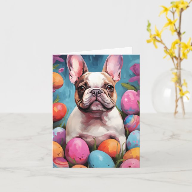 French Bulldog Happy Easter Card (Yellow Flower)
