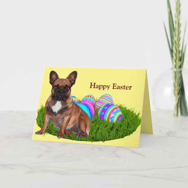 French Bulldog Happy Easter French Bulldog Holiday Card (Front)