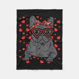 French Bulldog Heart Gles Valentine Day Frenchie D Fleece Blanket