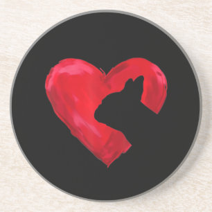 French Bulldog Heart Silhouette Valentines Day Dog Coaster