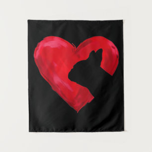 French Bulldog Heart Silhouette Valentines Day Dog Tapestry