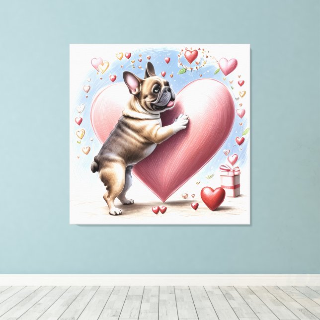 French Bulldog Heart Skip French Bulldog Canvas Print (Insitu(Wood Floor))