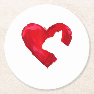 French Bulldog Heart Valentines Day Dog Lover Round Paper Coaster