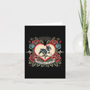 French Bulldog Heartbeat Retro Tattoo With Roses  Card