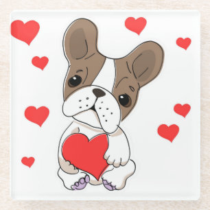 french bulldog hearts glass coaster