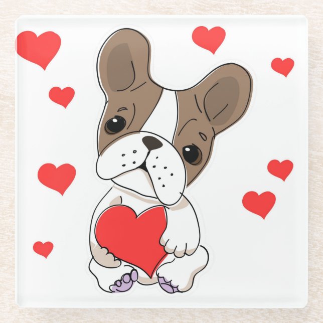 french bulldog hearts glass coaster (Front)
