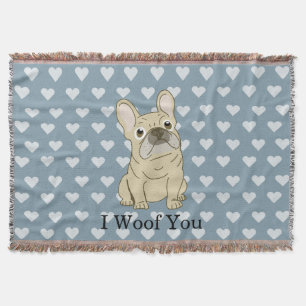 French Bulldog hearts, I Woof You Throw Blanket
