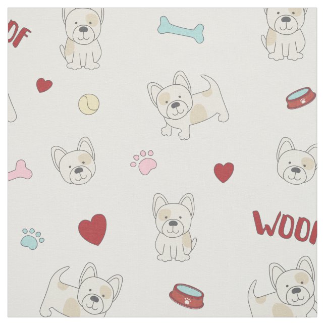 French bulldog hearts pawprint dog lover fabric (Swatch)