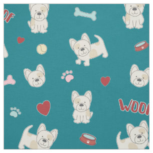 French bulldog hearts pawprint dog lover turquoise fabric