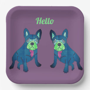 French Bulldog Hello Paper Plate