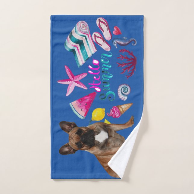 French Bulldog Hello Summer French Bulldog Hand Towel (Hand Towel)