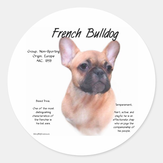 French Bulldog History Design Classic Round Sticker (Front)