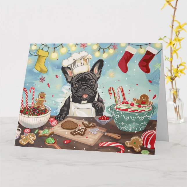 French Bulldog Holiday Baking: Festive Christmas Card (Yellow Flower)