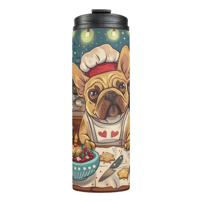 French Bulldog Holiday Baking: Festive Christmas Thermal Tumbler (Front)
