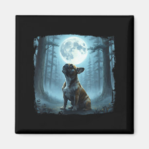French Bulldog Howling at The Moon Woodland Night Magnet