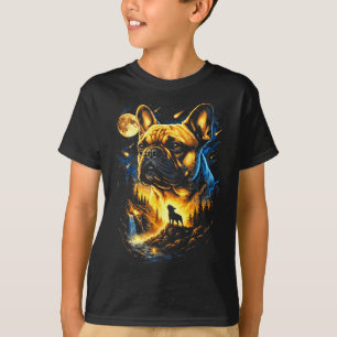 French bulldog howling to the moon vintage 90sFren T-Shirt