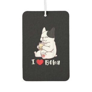French Bulldog I Love Boba Bubble Milk Tea Dog Cut Car Air Freshener
