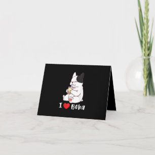 French Bulldog I Love Boba Bubble Milk Tea Dog Cut Card